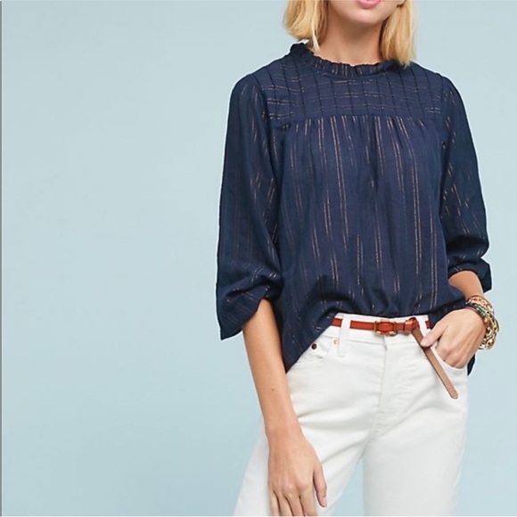 Anthropologie Tops - Maeve by Anthropology Reston Victorian Top Blue/Gold Sz Small